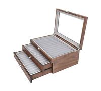 ZGHQHCDRH Caja Vitrina Pluma Estilográfica Madera Ventana Vidrio，34 Compartimientos 3 Niveles Organizador Cajones，Estuche Coleccionista Amigos(Walnut Color)