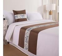 ZGHQHCDRH Cama Valance, Caminos de Cama Bordados Estilo Chino for Hotel Dormitorio, Bufanda Decorativa for pies, Manta for el Extremo la, Bufandas for tamaño King(Coffee,45x45cm Pillowcases)