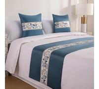 ZGHQHCDRH Cama Valance, Caminos de Cama Bordados Estilo Chino for Hotel Dormitorio, Bufanda Decorativa for pies, Manta for el Extremo la, Bufandas for tamaño King(Blue,50 * 210cm for 150cm Bed)
