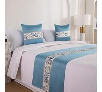 ZGHQHCDRH Cama Valance, Caminos de Cama Bordados Estilo Chino for Hotel Dormitorio, Bufanda Decorativa for pies, Manta for el Extremo la, Bufandas for tamaño King(Light Blue,45x45cm Pillowcases)