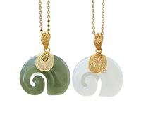 ZGHQHCDRH Colgante de elefante de jade hetiano blanco vintage, collar de cadena chapado en 18 quilates, gargantilla de zafiro de acero inoxidable, joyería para mujer (color de la joya: jade blanco)