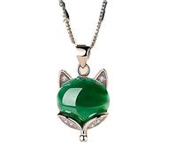 ZGHQHCDRH Collar 925 para mujer, colgante de zorro de Calcedonia Verde, cadena de clavícula con incrustaciones, Japón y Corea del Sur