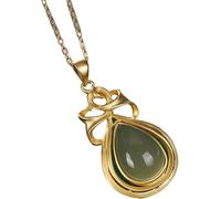 ZGHQHCDRH Collar chino, colgante de lágrima de jade hetiano natural chapado en S925 para mujer, yoga genuino