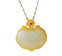 ZGHQHCDRH Collar chino, S925, chapado con jade hetiano natural, colgante de collar con cierre de bolsita de incienso para mujer, yoga genuino