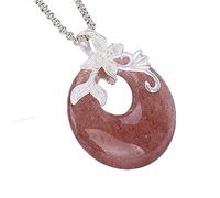 ZGHQHCDRH Collar colgante de cristal de fresa natural 925, hebilla de paz, alta calidad para dama