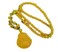 ZGHQHCDRH Collar con colgante de Jade amarillo Natural Feng Shui para mujer, ágata de Yoga auténtica, calcedonia, Buda Maitreya, hombre