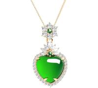 ZGHQHCDRH Collar con colgante de jade verde Natural Feng Shui para mujer, ágata auténtica en forma de corazón, calcedonia chapada en S925