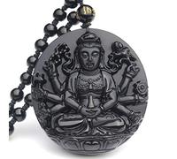ZGHQHCDRH Collar de obsidiana, Obsidiana Natural mil Manos Colgante de Guanyin Hombres Mujeres Collar