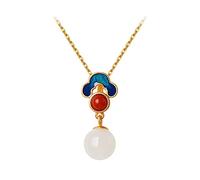 ZGHQHCDRH Collar de plata para mujer, Collar Vintage De Plata Ley for Mujer, S925 Esmalte Jade Hetiano Delicado Gargantilla Moda Joyería Regalo Cadena for Sus Parejas Niñas