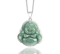 ZGHQHCDRH Collares con colgante de Buda con incrustaciones de jade verde natural vintage 925 para mujer, collares con dijes de cadena de joyería con amuleto de buena suerte para regalos