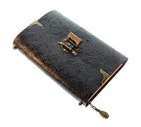 ZGHQHCDRH cuaderno, Cuaderno con patrón en relieve, cuaderno de viaje cuero suave llave bloqueo, diario, Bloc notas, Papel Kraft for escritura bocetos negocios(Black)