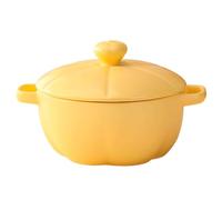 ZGHQHCDRH Cuenco de cerámica para fideos, Cuenco de cerámica for fideos instantáneos, cuenco grande for ramen con tapa y soporte for teléfono. Tazón sopa Pho/Udon/Miso, tazón profundo(Yellow)