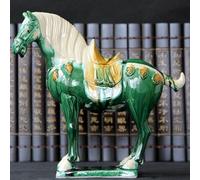ZGHQHCDRH Estatua Caballo Cerámica Tricolor Dinastía Tang Figura Bendición Éxito Feng Shui Decoración Hogar Adorno Escritorio Oficina Exposición Estante Obra de Arte Escultura Compacta(A)