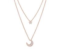 ZGHQHCDRH Exquisito collar de luna y estrella de doble capa para mujer, elegante collar de cadena de clavícula de circonia cúbica brillante, regalos de joyería