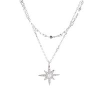 ZGHQHCDRH Exquisito collar gargantilla de estrella y luna 925 para mujer, doble capa de circón, accesorios de joyería para fiesta, regalos