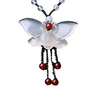 ZGHQHCDRH Fine Jewelry Natural Jade Medullary Necklace Pendant Carved Butterfly Lucky Best Wishes Women Men Jewelry