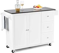 ZGHQHCDRH Isla de Cocina con encimera de Acero Inoxidable, Carrito de Cocina con Ruedas y toallero y especiero Carro de Cocina con Ruedas(White)