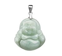 ZGHQHCDRH Jade Pendant Green Natural Real Laughing Buddha Necklace - Good Luck 925 Chain Amulet Jewelry Gifts