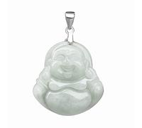 ZGHQHCDRH Jade Pendant Green Natural Real Laughing Buddha Necklace - Good Luck 925 Chain Amulet Jewelry Gifts