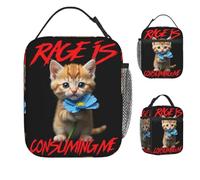 ZGHQHCDRH La Rabia me está consumiendo Lindo Gatito Enojado Divertido Gato Bolsa de Almuerzo para niños Lonchera de Ocio Picnic al Aire Libre Nevera de Picnic Bolsas de Comida