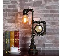 ZGHQHCDRH Lámpara de mesa vintage, Mesas, mesa de tubo agua retro for dormitorio, escritorio vapor con reloj enchufable, mesita noche luz for sala estar