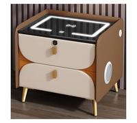ZGHQHCDRH Mesita de Noche, Mesita de Noche Inteligente con cajón, Puerto Carga inalámbrico y Cerradura Huella Dactilar, Muebles Dormitorio Blancos(Light Brown 15.7in)