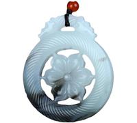 ZGHQHCDRH Natural Feng Shui Negro Blanco y Gris Jade Collar Colgante para Mujer Genuina Flor de Yoga Floración