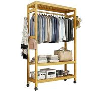 ZGHQHCDRH Perchero móvil de bambú con Ruedas, Armario Abierto, Perchero Independiente, estantes de Almacenamiento de 2 Niveles y Barra Superior para Colgar Ropa - Dormitorio Elegante
