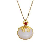 ZGHQHCDRH S925 con colgante de collar con cerradura de jade blanco natural para mujer Yoga genuino 4