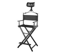 ZGHQHCDRH Silla de Director Plegable para Maquillador Portátil de Aluminio Alta con Reposacabezas y Reposapiés para Maquillaje Camping Césped Rodajes de Cine(Black,B)