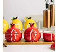 ZGHQHCDRH Tarros de cerámica para especias, Tarros de especias, azucarero de frutas con tapa y cuchara, azucarero colorido, botes de cerámica for azúcar de café, bote de condimento for salero-(Red)