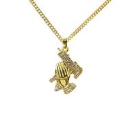 ZGHQHCDRH The Praying Hands Pendants & Necklaces Brother Gift Color Crystal Hip Hop Men Chain Jewelry Long Necklaces Party