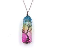 ZGHQHCDRH Vintage Natural Stone Crystal Pendant Necklace Women Men Wire Wrap Pendants Pendulum Gems Rainbow Jewelry