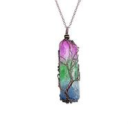 ZGHQHCDRH Vintage Natural Stone Crystal Pendant Necklace Women Men Wire Wrap Pendants Pendulum Gems Rainbow Jewelry