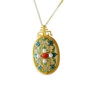 ZGHQHCDRH Women's Necklace Pendant Natural Smoke Purple Hetian Jade Inlaid Embellishment Pearl Red Agate Necklace Pendant Retro Sweater Chain Gifts for Women (925)