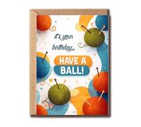 ZGLDesigns Tarjeta de felicitación de cumpleaños - It's Your Birthday Have A Ball - Diseño inspirado en hilo - Divertida tarjeta de ganchillo para mujeres - abuela - Mom.Png
