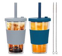 ZgoEC 500ml Tazas Bubble Tea Cup con Tapa y Pajita, Reutilizable Boba Taza de Plástico Taza de 2 Piezas, Taza de té de Burbujas Beber Taza de Doble pared Aislada, Tumbler Cup para Boba Café Helado