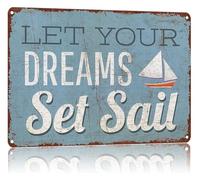 ZGPOSQKZSC Aluminum Metal Wall-Art Sign Vintage Look With Let Your Dream Set Sail Saying Fade Resistant Print Easy to Hang For Bedroom Office Porch 8 X 12 in