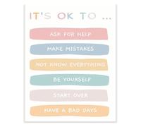 ZGPOSQKZSC Back To School Mental Health Poster Its OK To Ask For Help Make Mistakes Self Acceptance Counselor Classroom Decor(Framed,12x18inch(30x45cm))