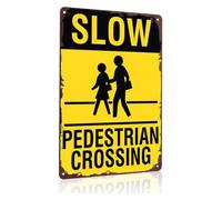 ZGPOSQKZSC Funny Traffic Style Slow Pedestrian Sign Metal Tin Caution Crossing Notice Garage Man Cave Wall Decor 8 X 12 inch