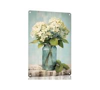 ZGPOSQKZSC Hydrangea in Jar Metal Tin Sign Vintage Farmhouse Wall Decor for Kitchen Living Room Home Spring Flowers 8 X 12 inch