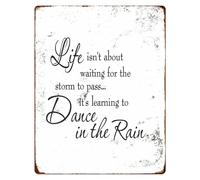 ZGPOSQKZSC Metal Wall-Art with Quote Life Is Dancing In The Rain Inspirational for Living Room Bedroom 8 X 12 in