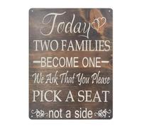 ZGPOSQKZSC Rustic Ceremony Sign Two Families Become One Pick a Seat Metal Tin Plaque Vintage Wall Decor for Wedding Reception 8 X 12 in