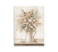 ZGPOSQKZSC Set of 3 Cotton Flower Canvas Wall Art - Minimalist Farmhouse Decor with Rustic Vase Paintings for Gallery Wall in Living Room(Framed,16x24inch(40x60cm))