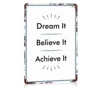 ZGPOSQKZSC Success Quote Metal Sign Dream Believe Achieve Aluminum Poster for Living Room Library Study Dormitory Mindset Decor 8 X 12 inch
