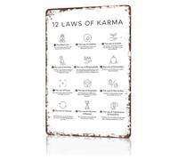ZGPOSQKZSC Vintage 12 Laws of Karma Tin Sign Witty Life Philosophy Poster for Room Yoga Studio Mindfulness Space 8 X inch