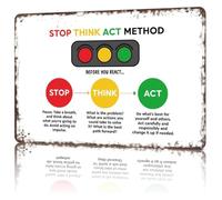 ZGPOSQKZSC Vintage Stop Think Act Tin Sign Witty Impulse Control Poster for Classroom Teacher Desk Counseling Office Room 8 X 12 inch