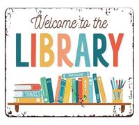 ZGPOSQKZSC Welcome To The Library Metal Sign Bookstore Style Decor For Home Reading Corner School Classroom Wall Hanging Gift 8 X 12 inch