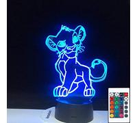 ZGSBT Lámpara de ilusión 3D Luz de noche LED El rey león Simba Figura Sensor táctil de bebé que cambia de color para niños Dormitorio infantil Lámpara de mesa Decoración del hogar Cumpleaños Regalos