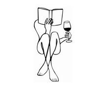 ZGSYH Arte de Pared de Mujer de Metal, Nueva Mujer Leyendo Libro Bebiendo Vino Silueta Femenina Moderna decoración Colgante de Pared, Dibujo Lineal de Arte de Pared de Mujer Abstracta Minimalista